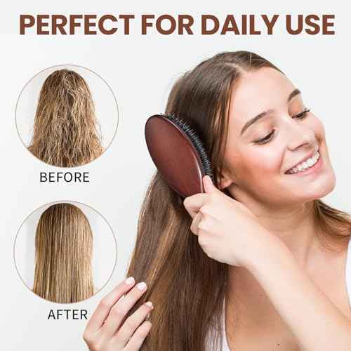 Hair Brush, Boar Bristles Hair Brush for Women Men Kids, Boar & Nylon Bristle Brushes for Smoothing Massaging Scalp Detangling Wet/Dry Hair, Reduce Frizz Dry Restore Natural Shine