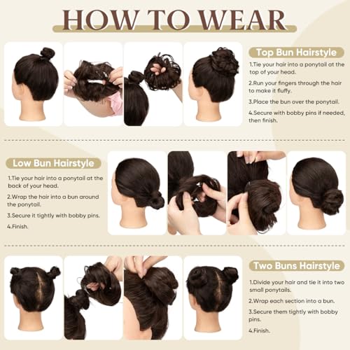 Small Messy Bun Hair Piece for Thin Hair - Lightweight Curly Updo