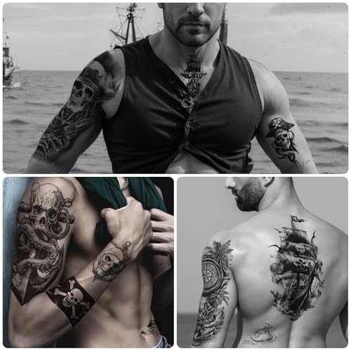 Pirate Temporary Tattoos, 77 Sheets Waterproof Fake Tattoos