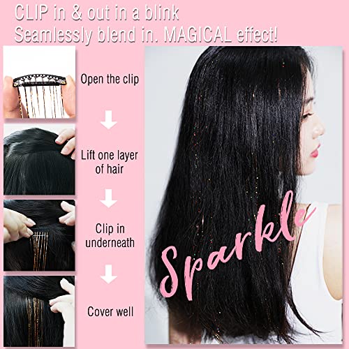 Rainbow Clip-in Hair Tinsel Kit 6Pcs Glitter Extensions for Sparkling Hair