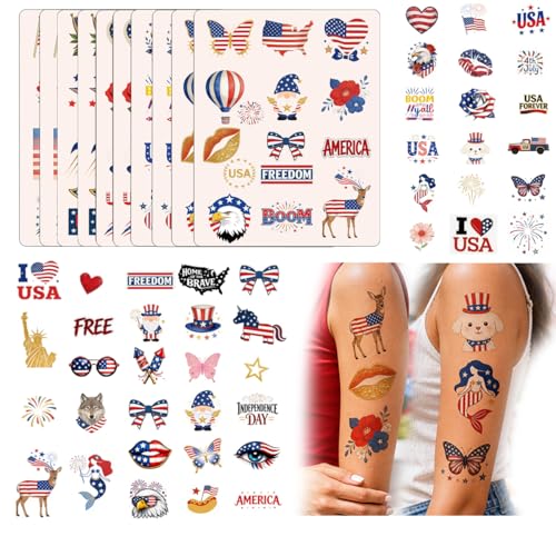 Patriotic Temporary Tattoos - 100+ Designs, 10 Sheets