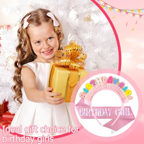 Birthday Girl Headband and Sash Set - Colorful Glitter Party Accessories
