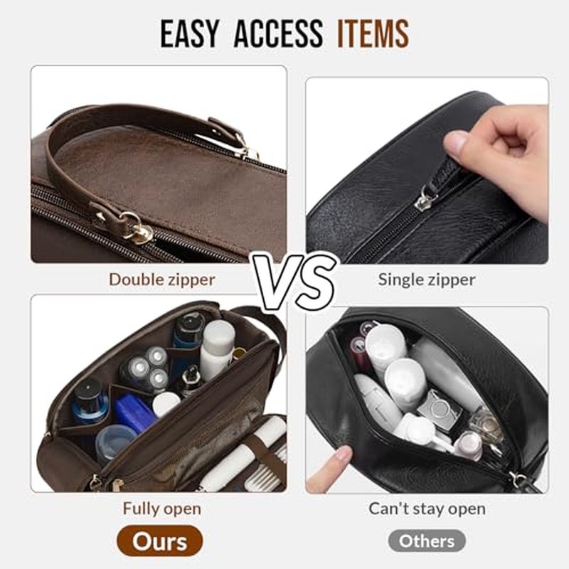 PU Leather Toiletry Bag for Men, Water-Resistant Travel Organizer