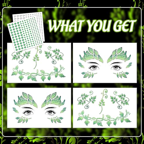 Cerlaza Glitter Leaf Face Tattoos & Gems Halloween Makeup Kit