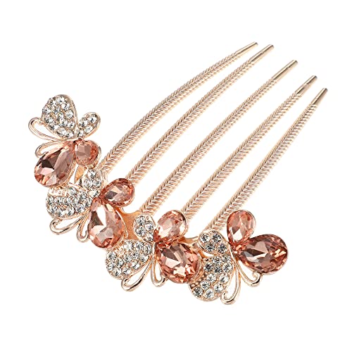 VOCOSTE Women Rhinestone Inlaid Flower Hair Comb Hairpin Hair Accessory Side Comb Clips Rhinestone Head Pieces Champagne