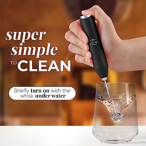 Zulay Kitchen Powerful Milk Frother Wand - Mini Milk Frother Handheld Stainless Steel - Battery Operated Drink Mixer for Coffee, Lattes, Cappuccino, Matcha - Froth Mate Milk Frother Gift - Black