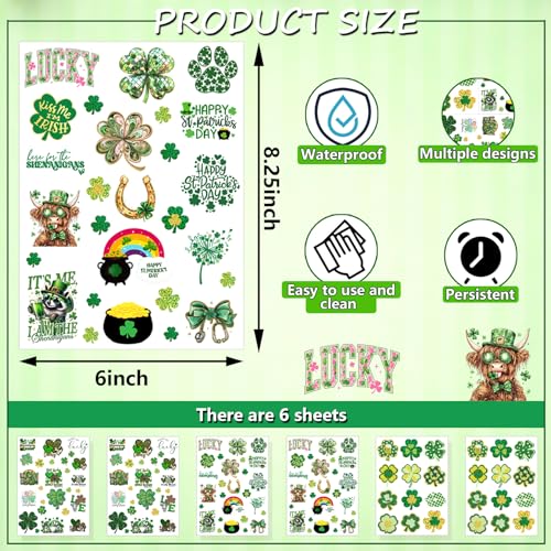 128Pcs St Patricks Day Tattoos Adult Shamrock Face Stickers for Women Irish Face Temporary Tattoo St Pattys Day Accessories for Irish Party Decor(st128)