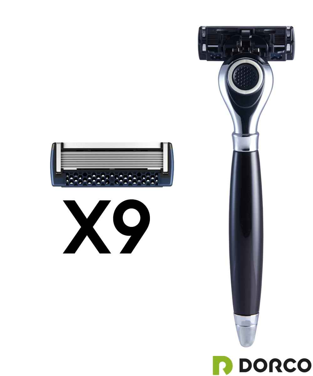 DORCO Pace Classic - Seven Blade Razor System with Pivoting Head and Premium Handle- 9 Pack (1 Handle + 9 Cartridges)