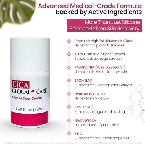CICA Silicone Scar Cream ? New & Old Scar, Stretch Marks & PIH Appearance Improvement - Medical-Grade Silicone with TECA, PASSIOLINE, Hyaluronic Acid & Panthenol - Supports Wound Healing - 50 ml