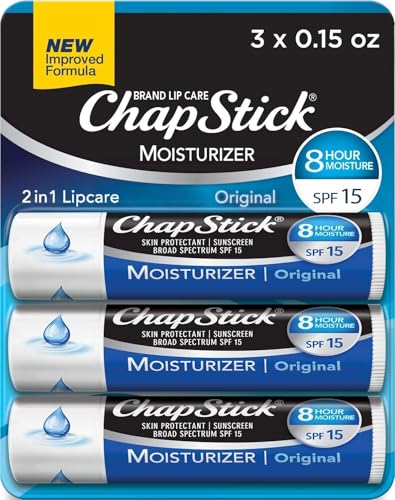 ChapStick Moisturizer Original Lip Balm Tubes Pack of 3 SPF 15 - Unflavored, Skin Protectant