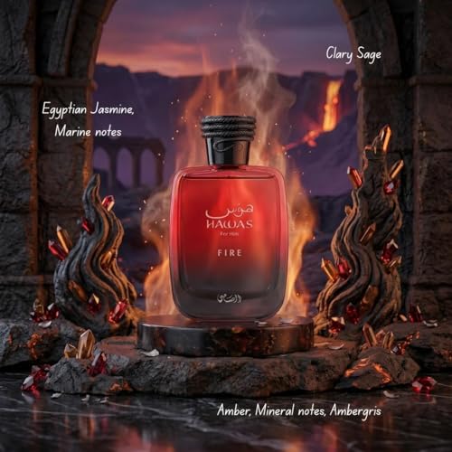 Hawas Fire Gift Set for Men - Eau De Parfum 100ml, Face & Beard Wash, Shower Gel