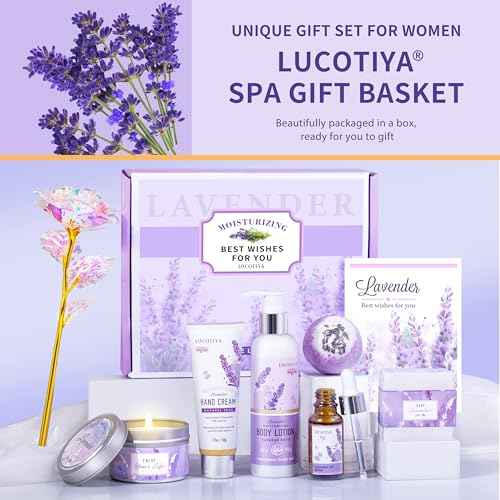 Lavender Spa Bath and Body Gift Set - Relaxing Self Care Baskets for Women - Birthday Gifts for Her, Sister, Mom, Wife