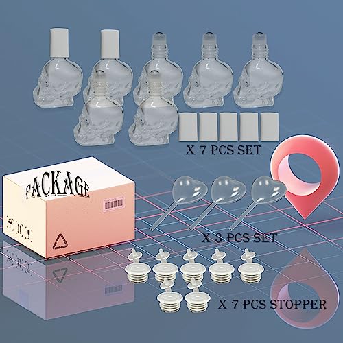 10ml Skull Glass Oil Roller Bottles - 7 Pack Essential Oils