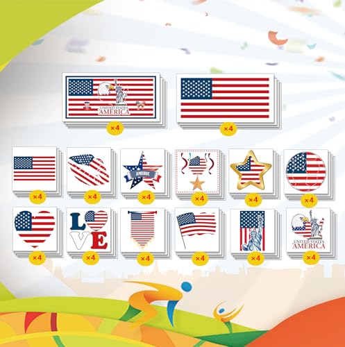 56Pc American Flag Temporary Tattoos Waterproof