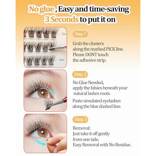 Self Adhesive Lash Clusters, Press on Pre bonded Eye lashes Clusters Natural Look No Glue Needed,10-16MM DIY Lash Extension FOR Beginners Dating and Working Business People (One-Step Professional)