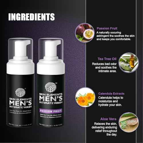 Skin Elements Men's Intimate Wash Combo | Pack of 2 | Jabon Intimo Hombre | Tea Tree Oil + Passion Fruit | pH Balanced Foaming Wash | Soothes, Refreshes & controls Bad Odor | (240 ml)