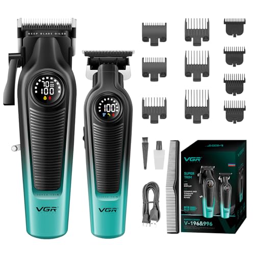 VGR Hair Clipper & Trimmer Combo Set, Cordless Barber Kit with LED Display