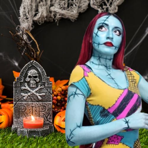 Sally Face Halloween Makeup Kit - Light Blue Paint, Red Lipstick & Eyeliner