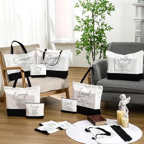 Abbylike Christian Gift Bags Easter Bible Verse Tote Bag Religious Cosmetic Makeup Bag Inspirational Gifts for Women Mothers