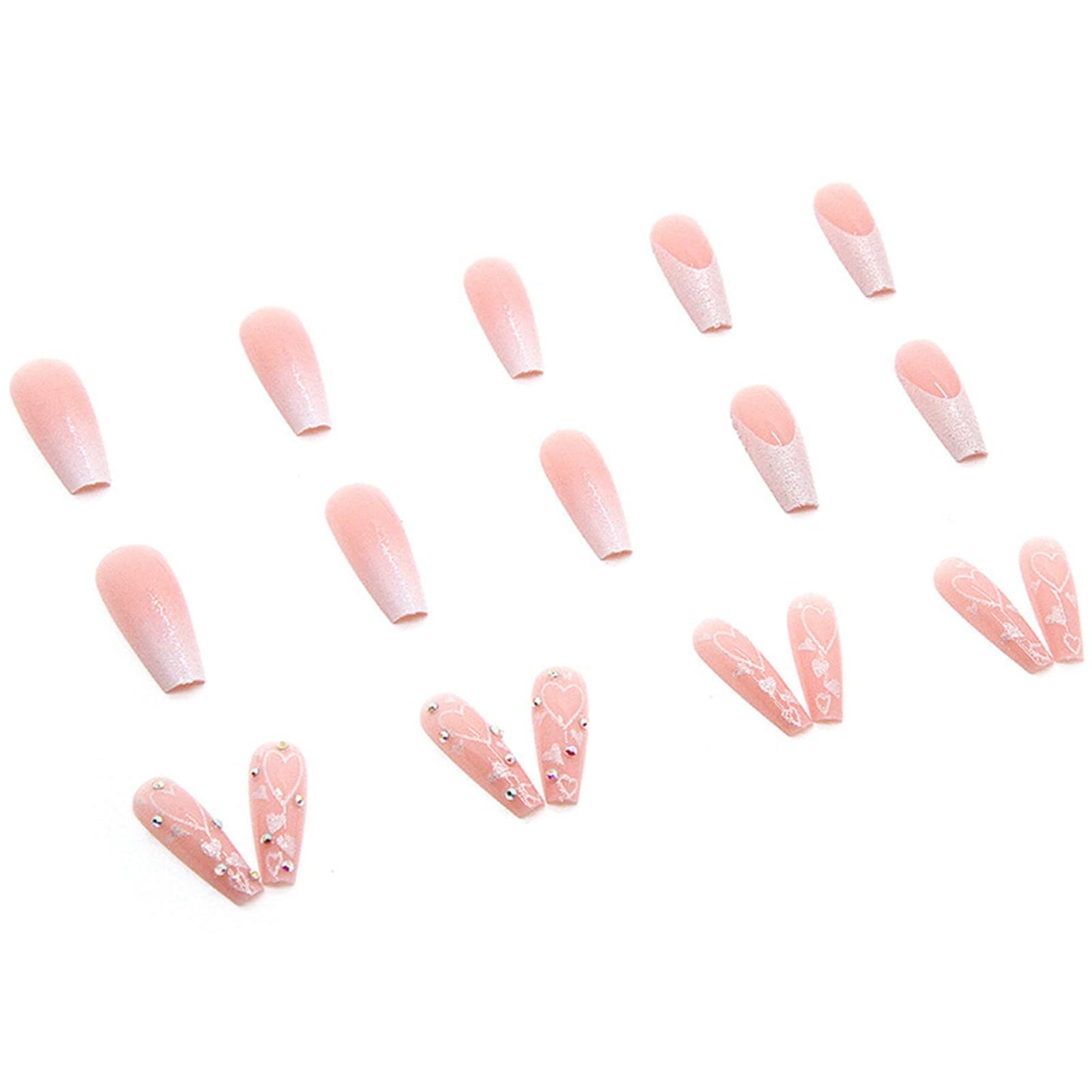 FOAMEE Cute Press on Nails Long Coffin Fake Nails Glitter Sequins Glue on Artificial Nails Rhinestones Glossy False Nails for Women