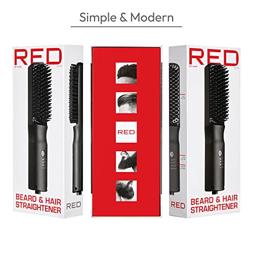 Red by Kiss 2-in-1 Ionic Hair Straightener Brush with Ceramic Coating, Adjustable Temp, Auto Shut Off, Skin Protector Bristles & 360¡Æ Swivel Cord, Smooth & Style in Few Strokes