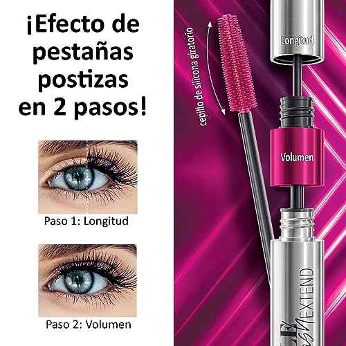 FARMASi Double Lash Extend Mascara, 2-Step Special Brush for Lengthening & Volumizing, False Lash Effect, Buildable Formula, No Clumping, Defines & Multiplies Eyelashes, Black, 0.41 fl oz (Pack of 2)