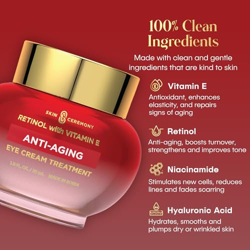 Skin Ceremony Retinol and Vitamin E Anti Aging Eye Cream - Provides Vital moisture to Eye Area - Helps reduce Puffines, Fine Lines & Crow's Feet - Skin Care Made in Korea - 1.0 FL.OZ.