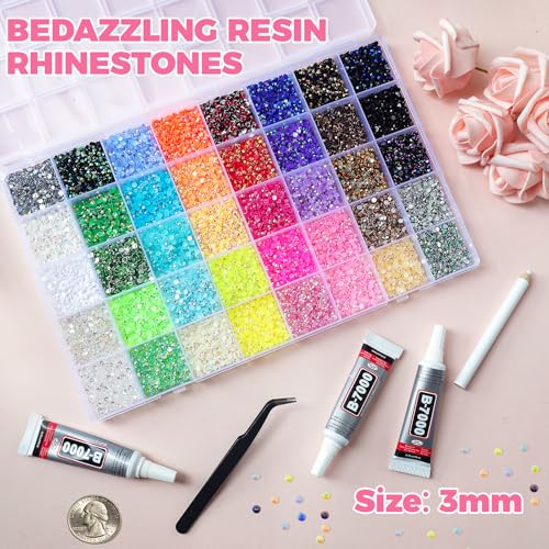 50000Pcs Rhinestones Bedazzler Kit - 3mm 40 Colors + B7000 Glue