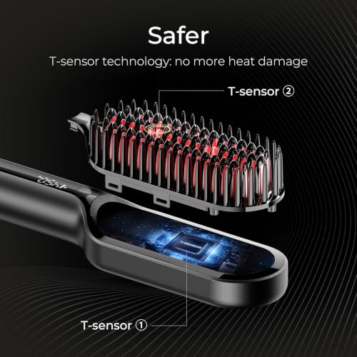TYMO Ionic Mini Hair Straightener Brush Black 2.0 Inch - Travel Flat Iron