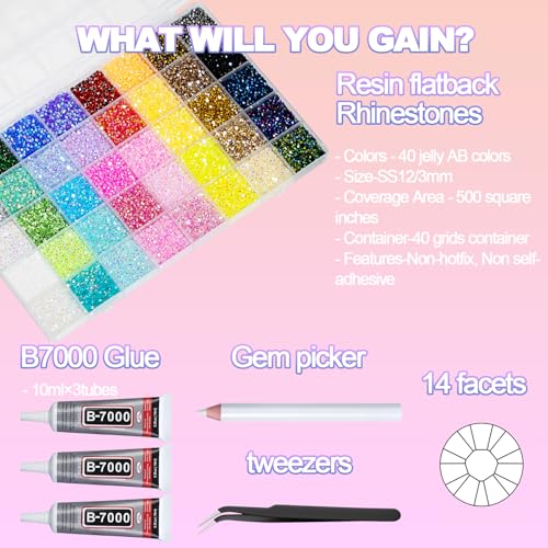 50,000+ Pcs Rhinestone Bedazzling Kit with B7000 Glue - 3mm Resin Gems