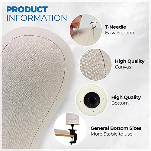 Beauty Trendz Canvas Head for Wigs 22-inch Salon Styling Head with Mount Hole for Wig Making, Weave Hair Braiding Stand Hat Display Stand, Hairstyle Doll Head Durable Easy to Put Pins In & Out