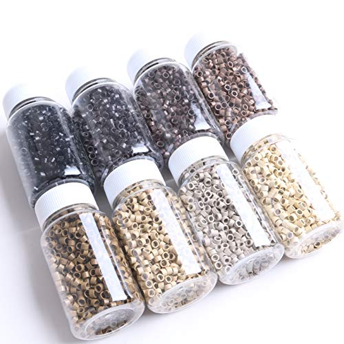 Non-Slicone Screw Thread Micro Ring Beads for Hair Extensions Applications 5 Color Optional (1000Pcs, Black)