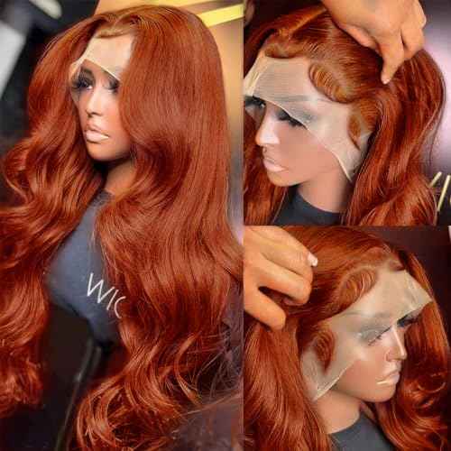 180% Density Reddish Brown 13x6 Lace Front Wigs Human Hair Pre Plucked 13x6 HD Transparent Body Wave Lace Front Wigs For Women Ginger #33 Colored Brazilian Virgin Hair Glueless Wigs Human Hair 24Inch