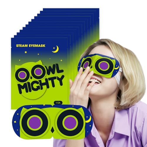 OOwl Mighty Steam Eye Mask, 12 Pack Disposable Self-Heating Warm Compress for Dry Eyes, Puffy Eyes, and Fatigue Relief, Unscented Heated Sleep Mask for Travel, Spa, Home & Gifts for Women & Men