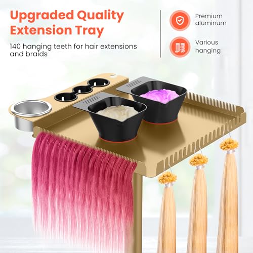 Gold Salon Rolling Cart with Magnetic Dye Bowls