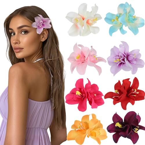8-Piece Hawaiian Flower Hair Clips Set for Women
