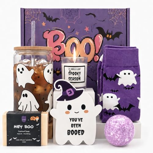 Halloween Boo Basket for Women - Festive Gift with Spooky Glass Cups