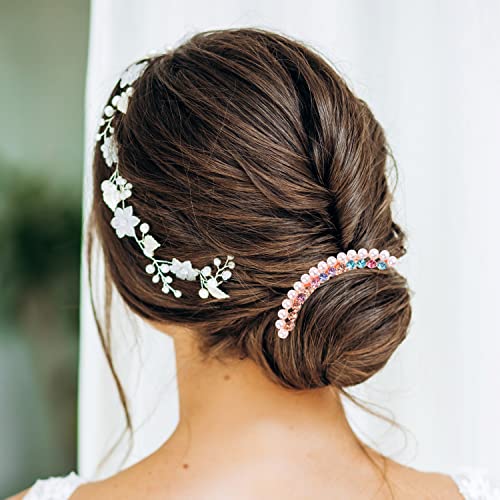 Pearl Rhinestone Hair Combs - 4-Piece Butterfly Clip Set for Buns & Updos