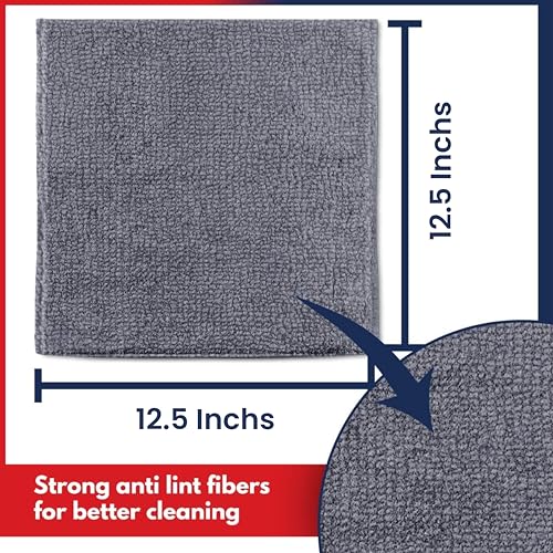 USANOOKS Microfiber Cleaning Cloth Grey - 12 Packs 12.6"x12.6" - High Performance - 1200 Washes, Ultra Absorbent Towels Weave Grime & Liquid for Streak-Free Mirror Shine - Car Washing Cloth