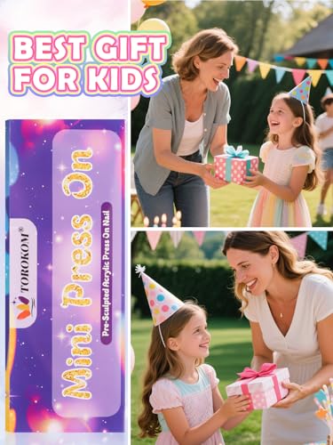 Kids Press-On Nails Set with Heart & Ombre Designs, 26 Pieces for Girls 8-12
