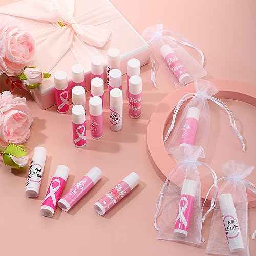 Fumete 100 Sets Breast Cancer Awareness Accessories Gifts Lip Balm Bulks Pink Ribbon Breast Cancer Awareness Items Decorations Natural Ingredients Survivor Gifts Items for Girl Women
