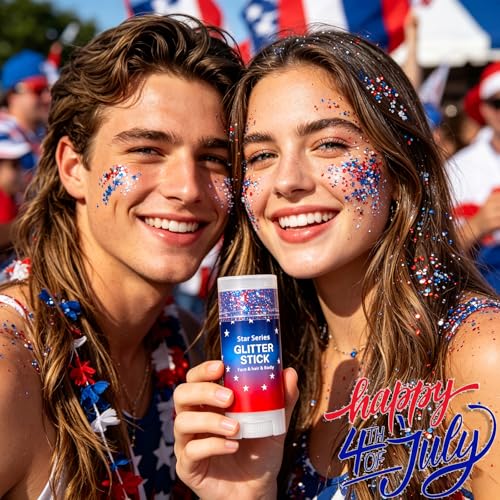 BliBling Patriotic Body Glitter Stick Red White & Blue 4th of July, World Cup 2026, Soccer Fan Makeup