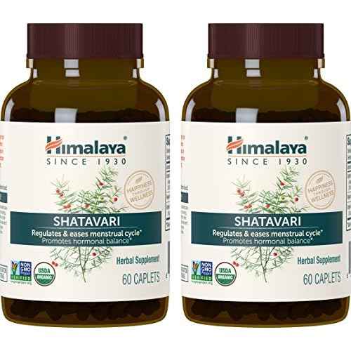 Himalaya Organic Shatavari for PMS, Menstrual Cramp Relief, Menopause Support, and Women's Health, 1,300 mg, 60 Caplets, 2 Month Supply, 2 Pack