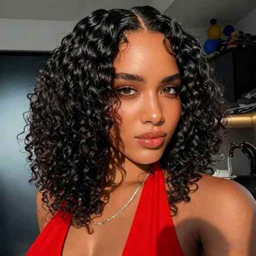 13x4 Lace Front Wig Human Hair Curly Wig 100% Virgin Human Hair Pre Plucked Wigs for Women with Natural Hairline Wet and Wavy Bob Wig 180 Density