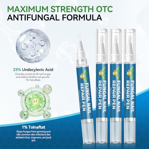 Maximum Strength Toenail Fungus Treatment Pen - 25% Undecylenic Acid, 4 Pens with Nail Files