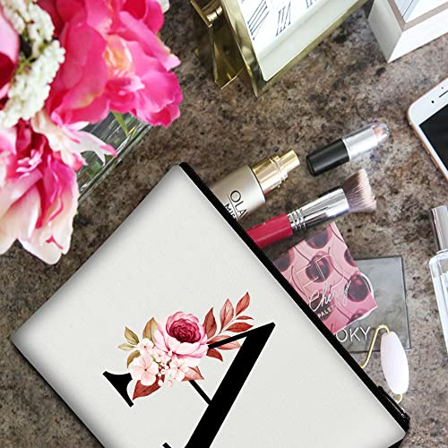 Personalized Canvas Makeup Bag - Custom A-Z Initial Cosmetic Organizer