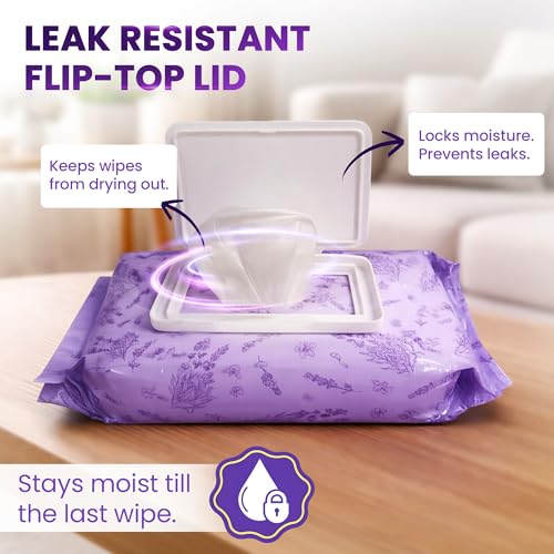 Lavender Face Wipes - Makeup Remover, 120 pcs (Aloe, Vitamin E)