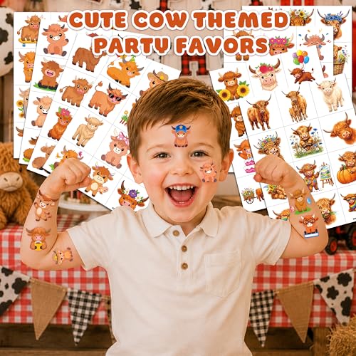 96 Pc Cow Print Temporary Tattoos for Kids - Farm Theme Party Favors