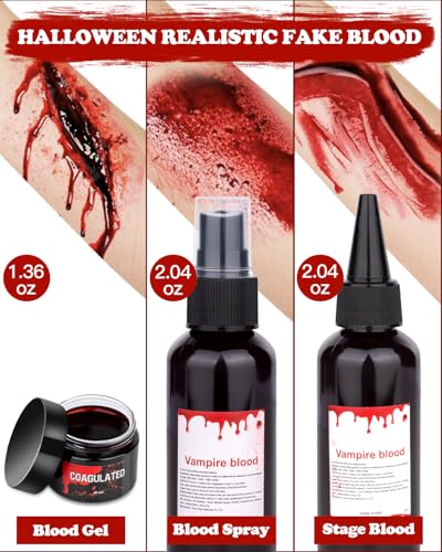 Halloween Fake Blood Makeup Kit 5.44oz - Realistic Spray & Dripping
