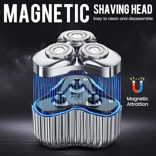 Portable Electric Razor for Travel, Rechargeable USB-C Alloy Mini Shavers for Men IPX7 Waterproof with 3 Dual-Track Heads, 90-Day Battery, Gift for Sensitive Skin
